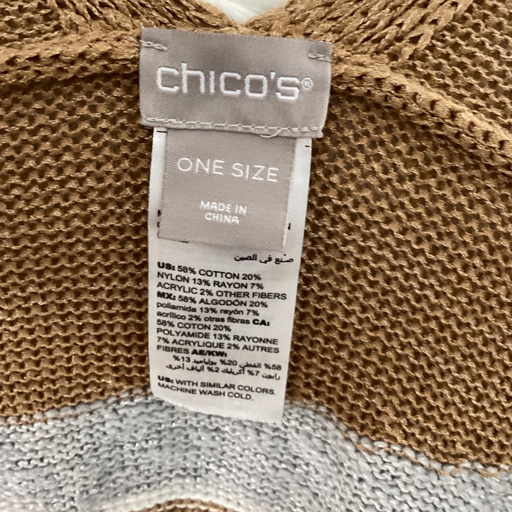 CHICO’S ONE SIZE KNIT PONCHO WRAP SHAWL MULTICOLOR NEUTRAL STRIPES LIGHTWEIGHT - Picture 10 of 11